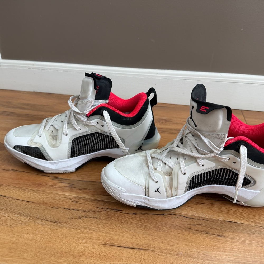 Men’s Air Jordan 37 White and Black Sneakers with Red Accents
